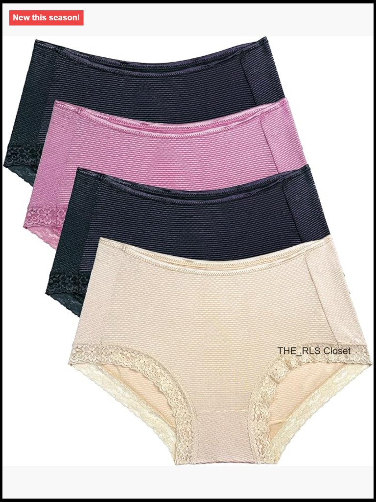 Plus Size Breathable Lace Bikini Panties 4 Pack NylonSpandex
